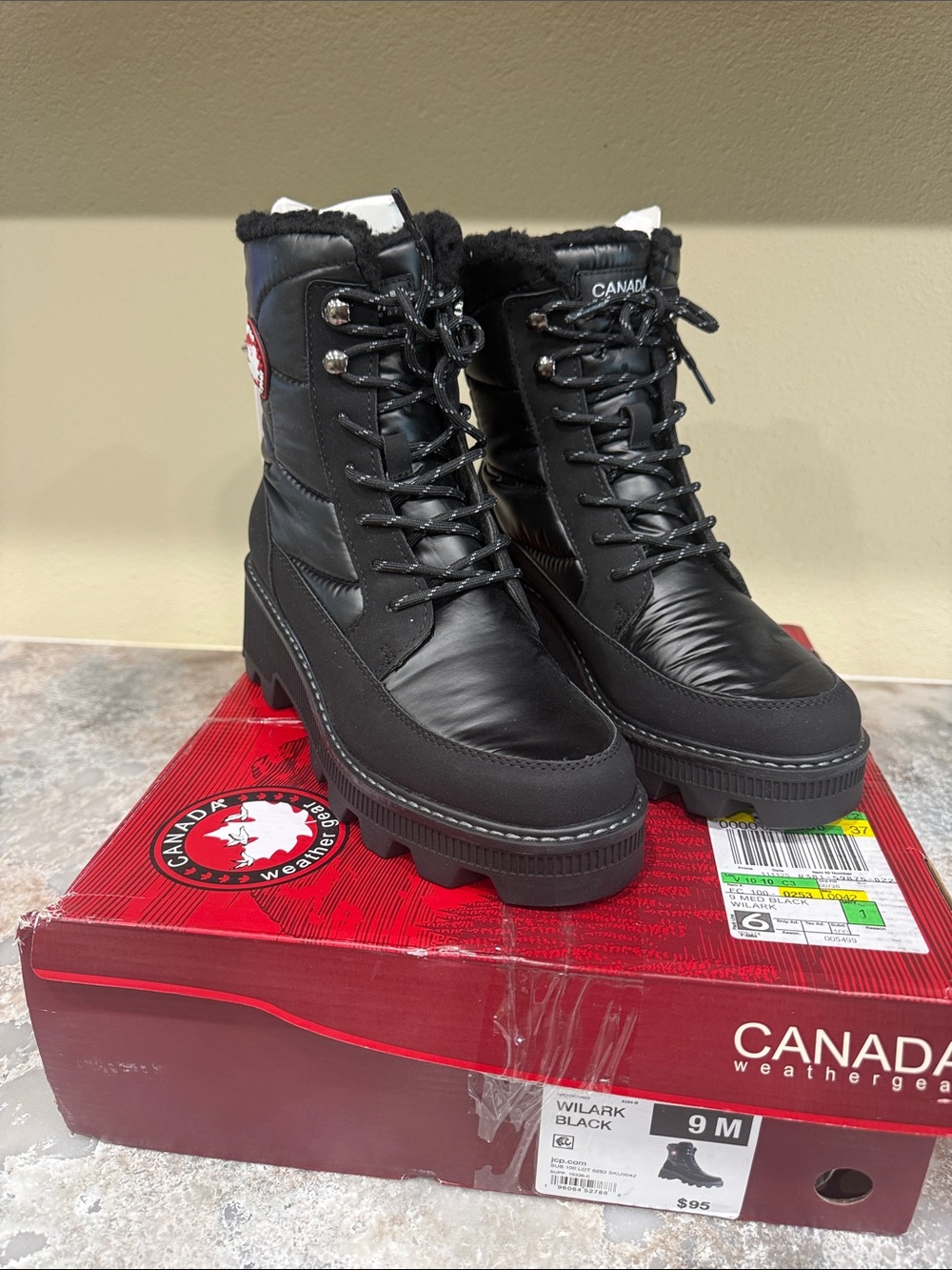 Canada WeatherGear Black Women's Lace-Up Winter Boots with Faux Fur Collar